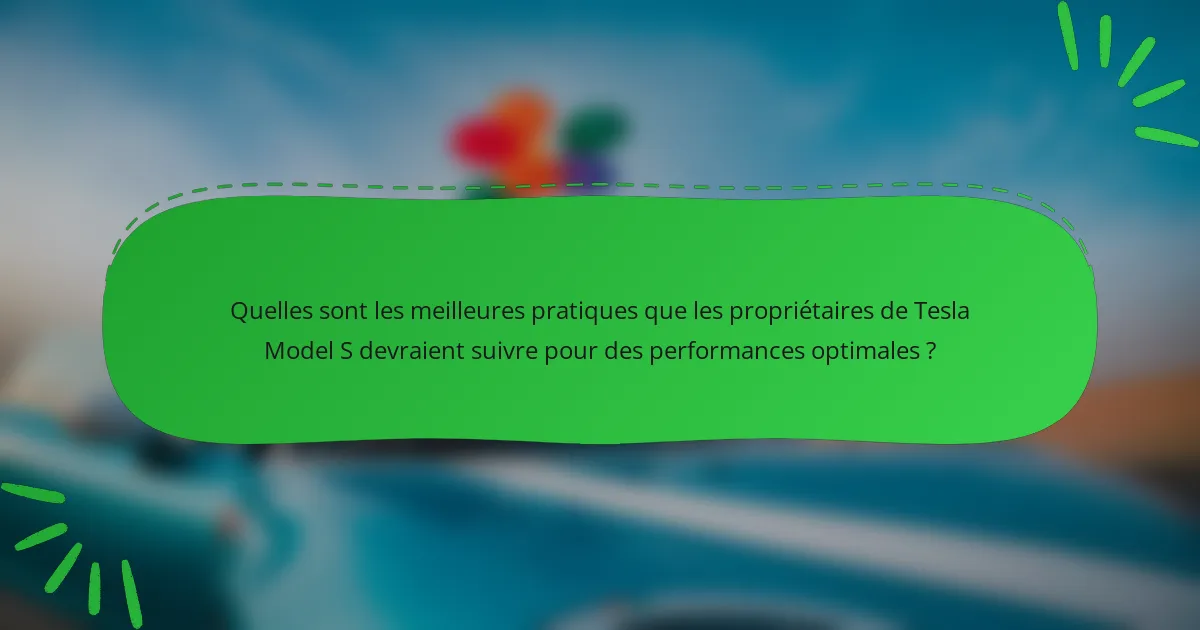 Quelles sont les meilleures pratiques que les propriétaires de Tesla Model S devraient suivre pour des performances optimales ?